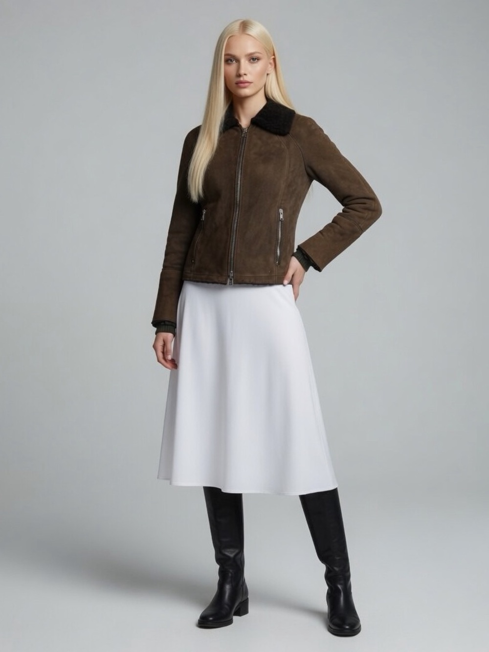 Prada Brown Leather Jacket with Cropped Length
